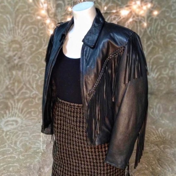 Real Leather jacket with trendy fringe in size medium - Picture 1 of 2